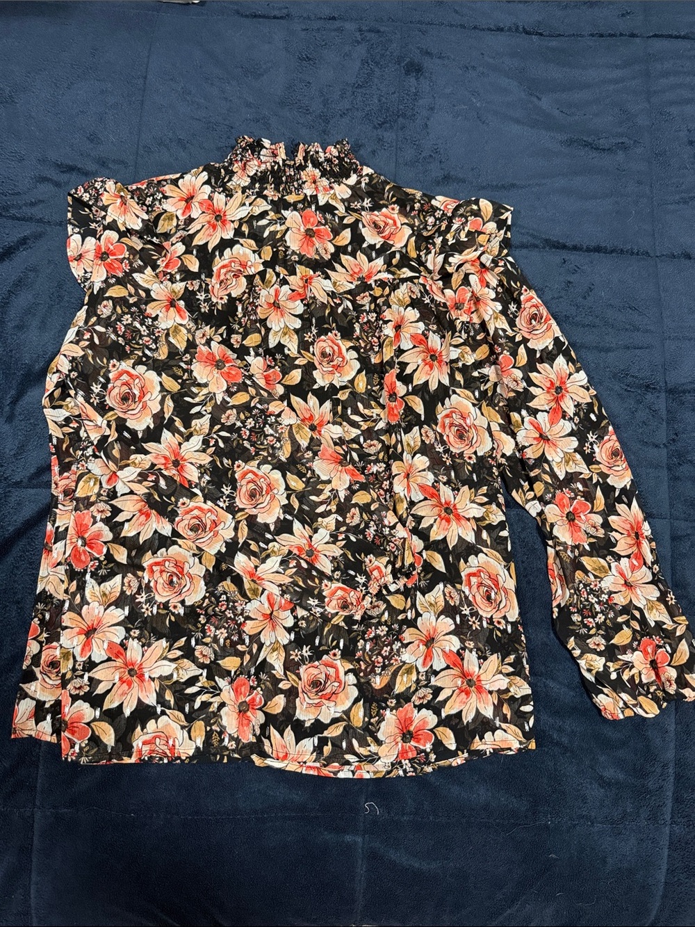 Maurices Black Floral Mock Neck Long Sleeve Blouse